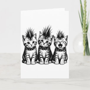 Carte T-shirt Cute Punk Chat Trio Chatons Pointus, Chat 