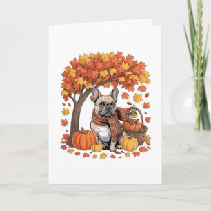 Carte T-shirt d'automne pour Bouledogue français Citroui