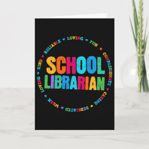 Carte T-shirt de bibliothécaire scolaire couleur arc-en-