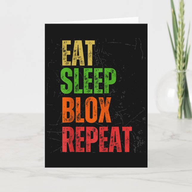 Carte T-shirt de jeu Blox, Manger Dormir Blox Répéter, E (Devant)