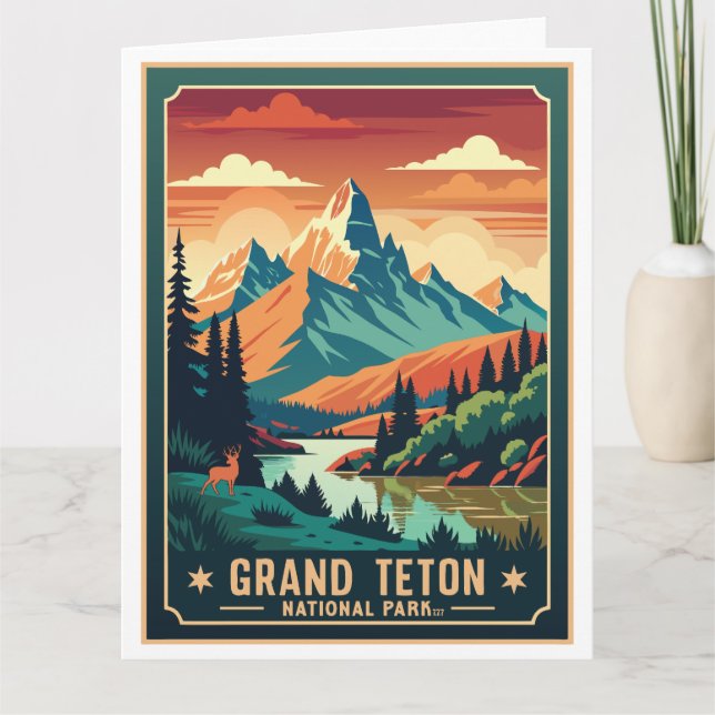 Carte T-shirt de randonnée Retro Grand Teton (Devant)
