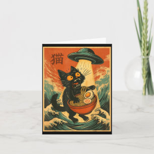 Carte T-shirt drôle d'anime japonais Ramen de chat Ufo p