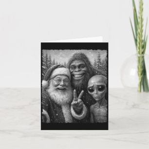 Carte T-shirt drôle de chat de Noël Santa Bigfoot Alien 