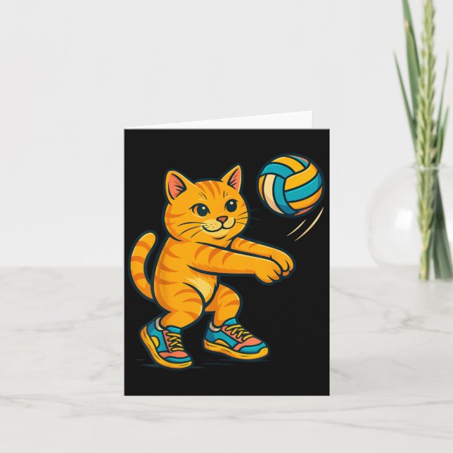 Carte T-shirt drôle de chat mignon joueur de volley-ball (Devant)