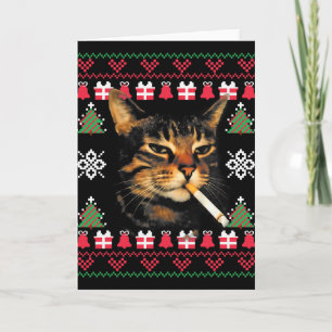 Carte T-shirt drôle de chat qui fume pour Noël