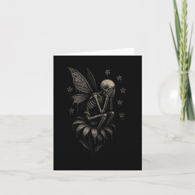 Carte T-shirt fairycore emo goth triste squelette de fée (Devant)