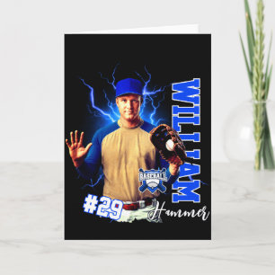 Carte T Shirt Photo Joueur de Baseball Bleu Un Avec Nom 
