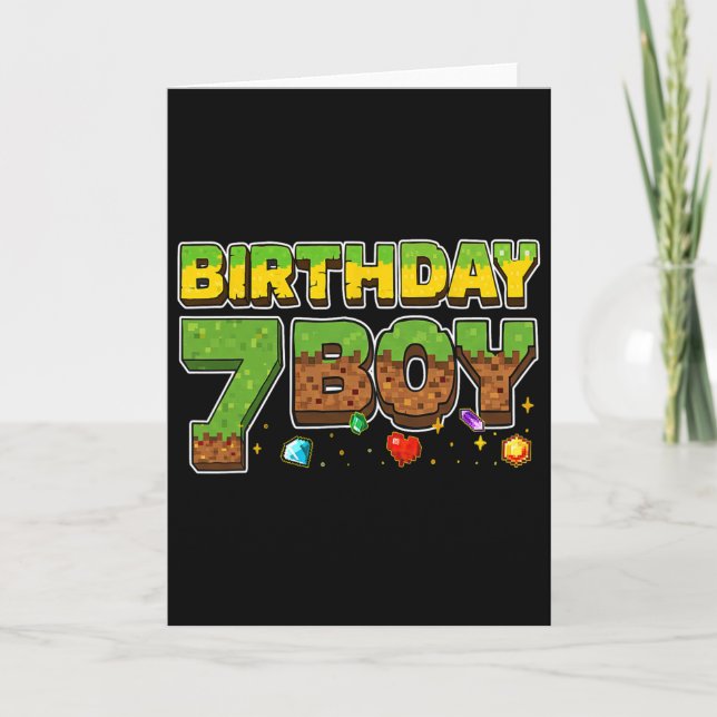 Carte T-shirt pixel Fun Garçon d'anniversaire 7e Anniver (Devant)
