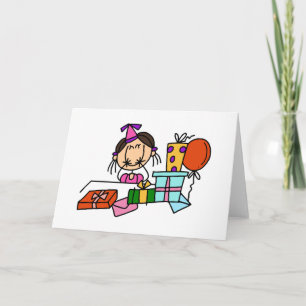 Carte T-shirts Brown Hair Girl With Birthday Gifts