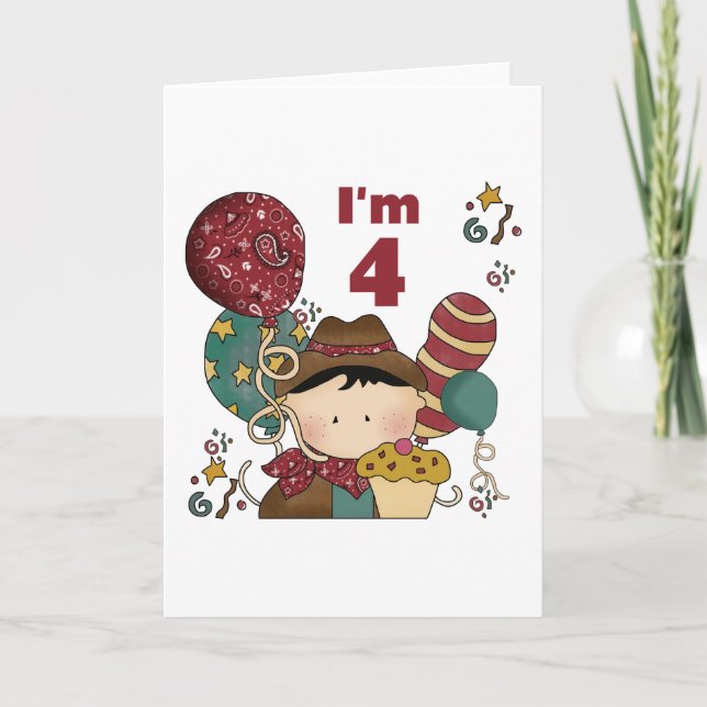 Carte T-shirts et cadeaux Cowboy 4e anniversaire (Devant)
