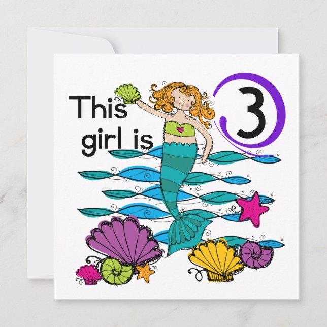 Carte T-shirts et cadeaux Mermaid 3e anniversaire (Devant)