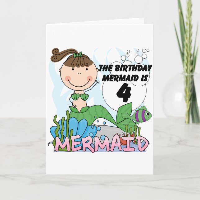Carte T-shirts et cadeaux Mermaid 4th Birthday (Devant)