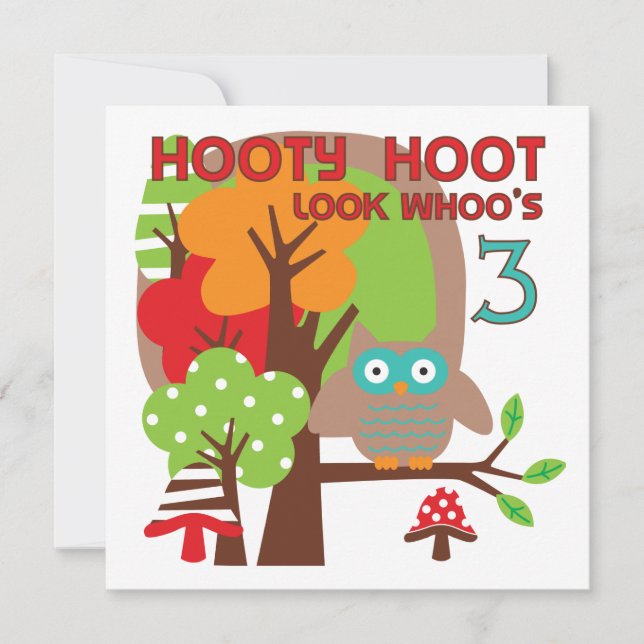 Carte T-shirts et cadeaux pour le 3e anniversaire de Owl (Devant)