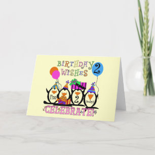 Carte T-shirts et cadeaux Silly Penguins 2e anniversaire