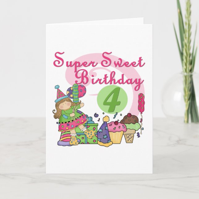 Carte T-shirts et cadeaux Super Sweet 4e anniversaire (Devant)