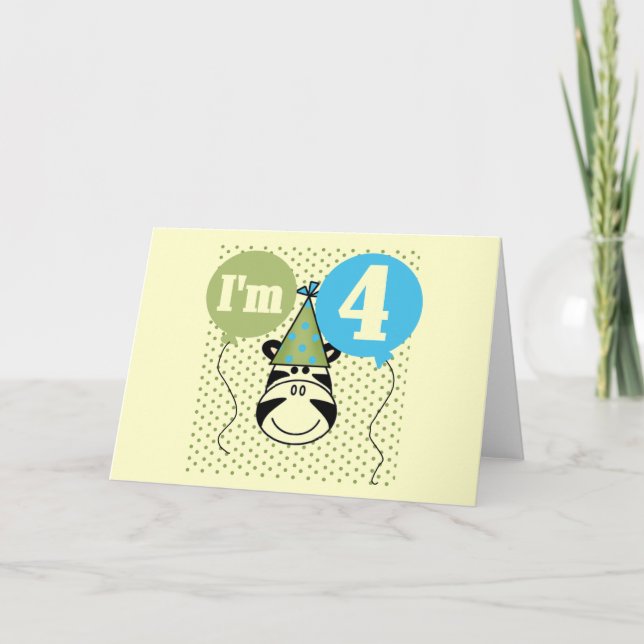 Carte T-shirts et cadeaux Zebra 4e anniversaire (Devant)