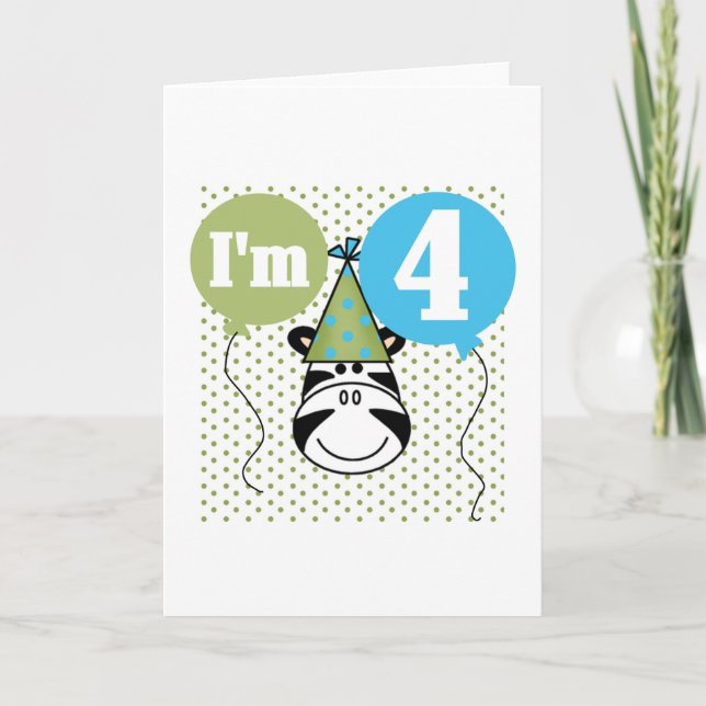 Carte T-shirts et cadeaux Zebra 4e anniversaire (Devant)