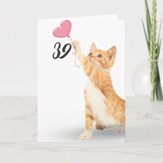 Carte Tabby cat à 39 ans avec ballon cardiaque (Devant)