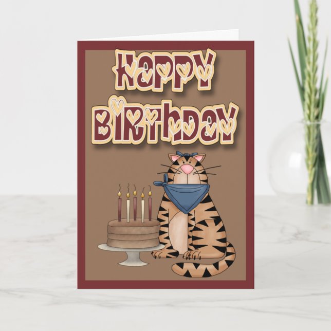 Carte Tabby Cat and Cake Happy Birthday (Devant)