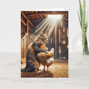Carte Tabby Cat Anniversaire Accrocher un poulet de la f