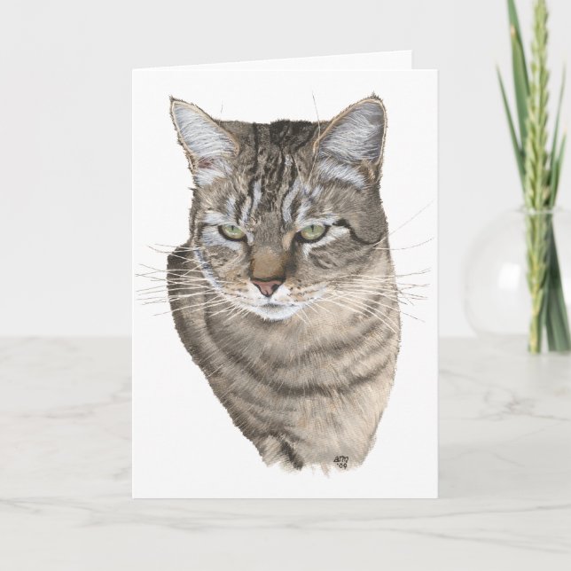 Carte Tabby Cat Head Study Salutation (Devant)