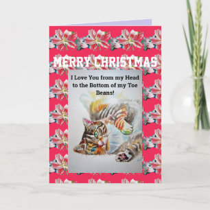 Carte Tabby Cat Love You Toy Beans Art Christmas Card