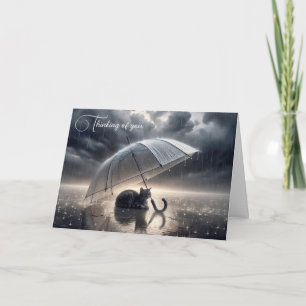Carte Tabby Cat Sous Parapluie