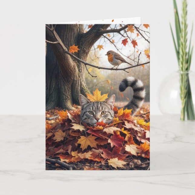 Carte Tabby Chat Anniversaire Dans un Pile Feuilleté Aut (Devant)