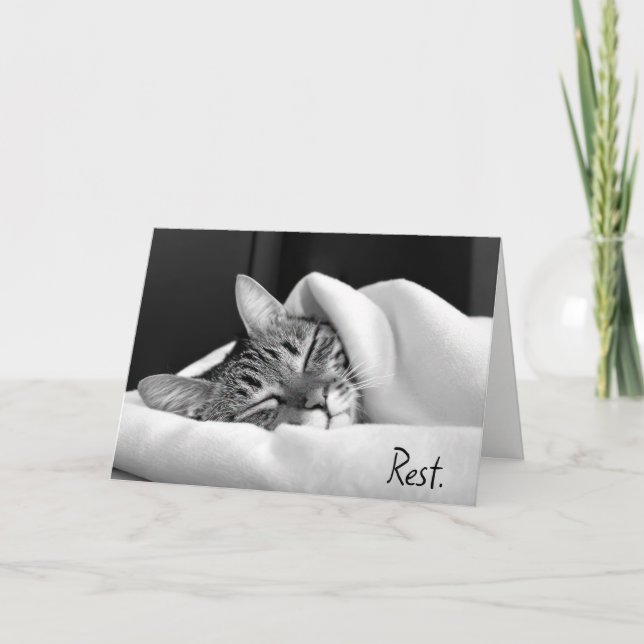 Carte Tabby Chat couché pour se bien bientôt (Devant)