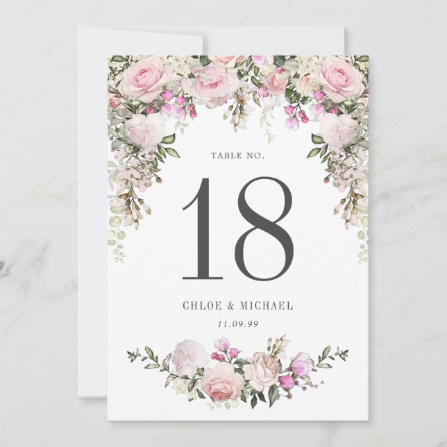 Carte Table de Mariage rose rose rustique (Devant)