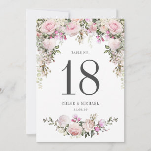 Carte Table de Mariage rose rose rustique