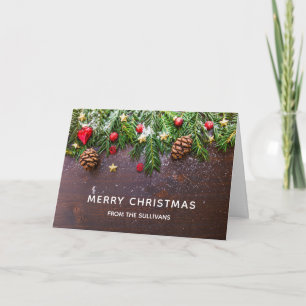 Carte Table de Noël rustique avec pin et neige Noël