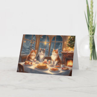 Carte Table de petit-déjeuner de Noël de chat confortabl