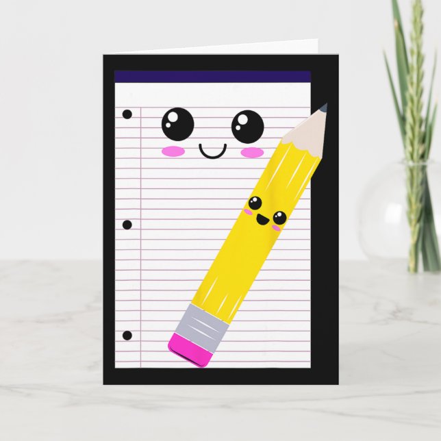 Carte Tablette d'écriture et crayon super mignons et amu (Devant)