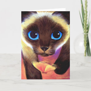 Carte Tablier Siamese Cat Papillon Whimsical Peinture Ar