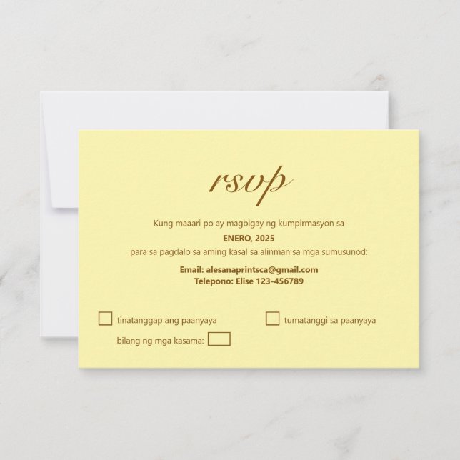 Carte Tagalog RSVP Mariage philippin Beige moderne (Devant)
