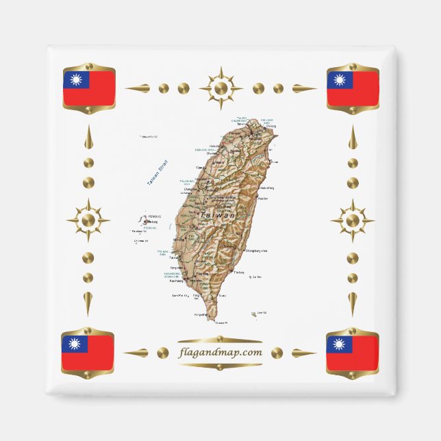 Carte Taïwan + Magnet des drapeaux (Devant)