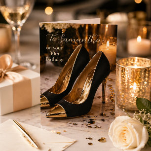 Carte Talons de glamour noir et or pour 30e anniversaire