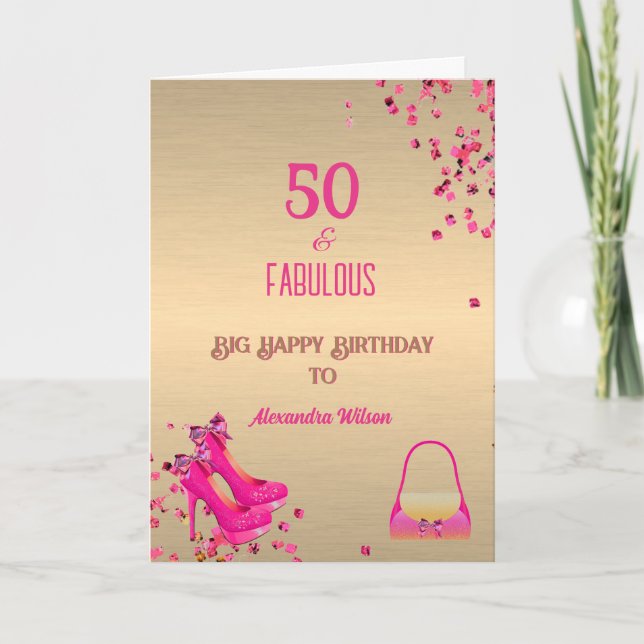 Carte Talons hauts chic 50 ans et fabuleux or rose paill (Devant)