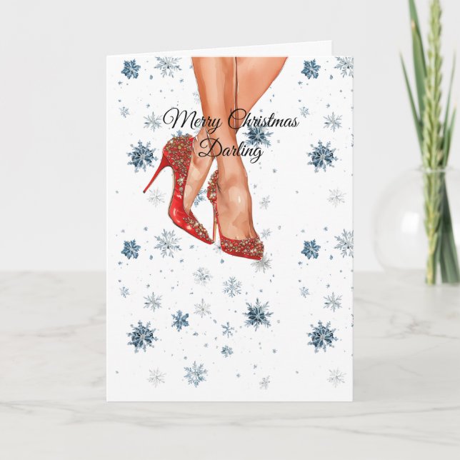 Carte Talons Rouges Jambes Féminins Noël (Devant)