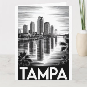 Carte Tampa Floride Skyline Noir Blanc Gravure sur Bois