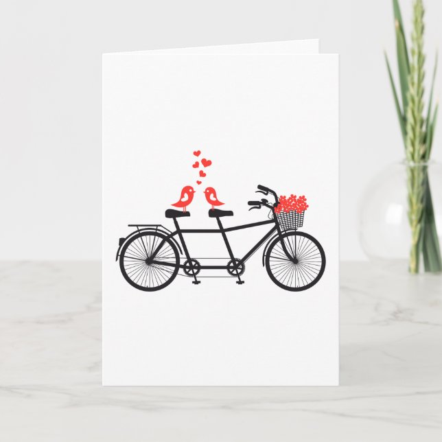 Carte tandem bicycle with cute love birds (Devant)
