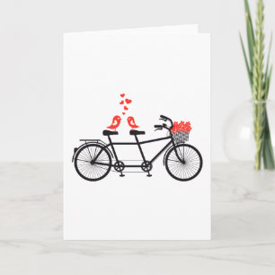 Carte tandem bicycle with cute love birds