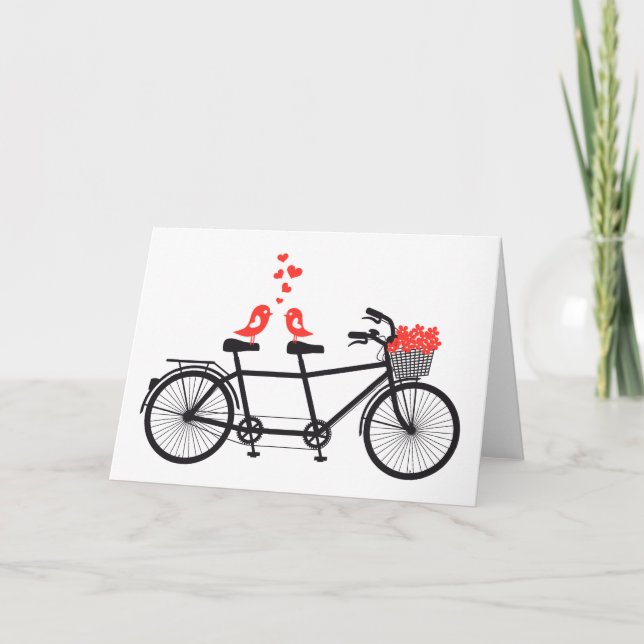 Carte tandem bicycle with cute love birds (Devant)