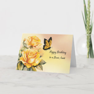 Carte Tante Anniversaire Roses Jaunes avec Papillon Mona