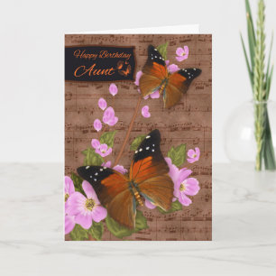 Carte Tante, avec Papillon à nageoires sur la fleur de p