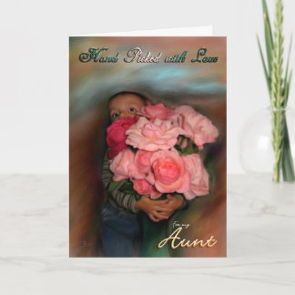 Carte Tante Bouquet d'amour Tout-petit serrant des roses