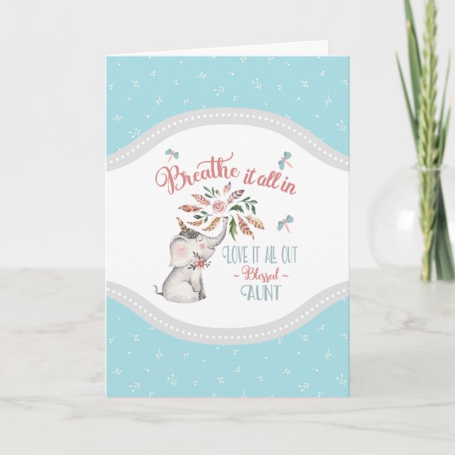 Carte Tante Éléphant et Libellule Bénie Cadeau (Devant)
