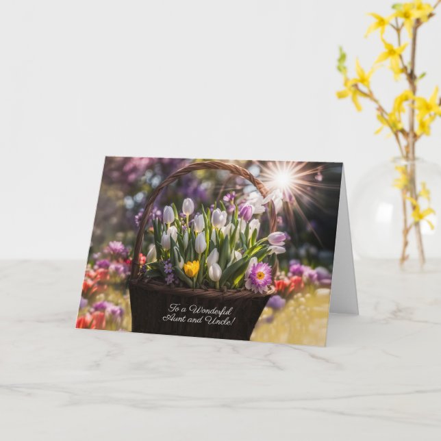 Carte Tante et Oncle Joyeuses Pâques avec Panier  (Fleur jaune)