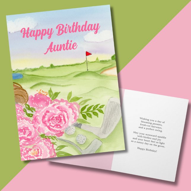 Carte Tante Joyeuses Peonies D'Anniversaire Sur Le Golf (Créateur téléchargé)